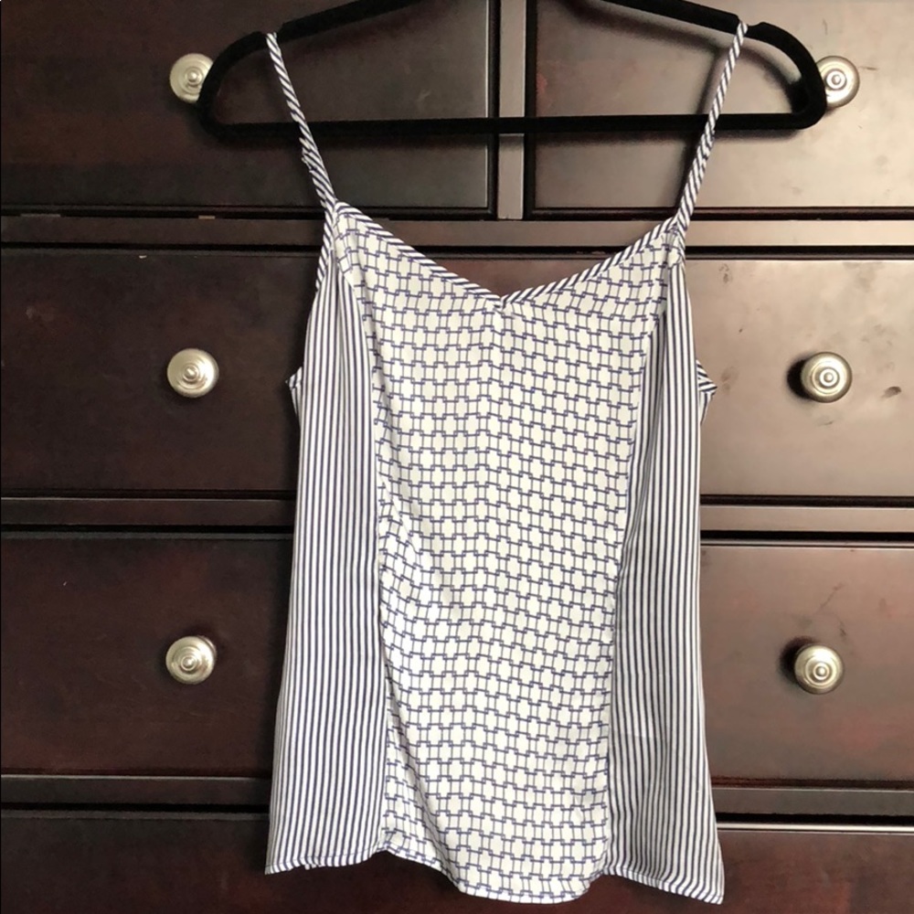 bebe Navy and White Fashion Cami Small 100% Silk